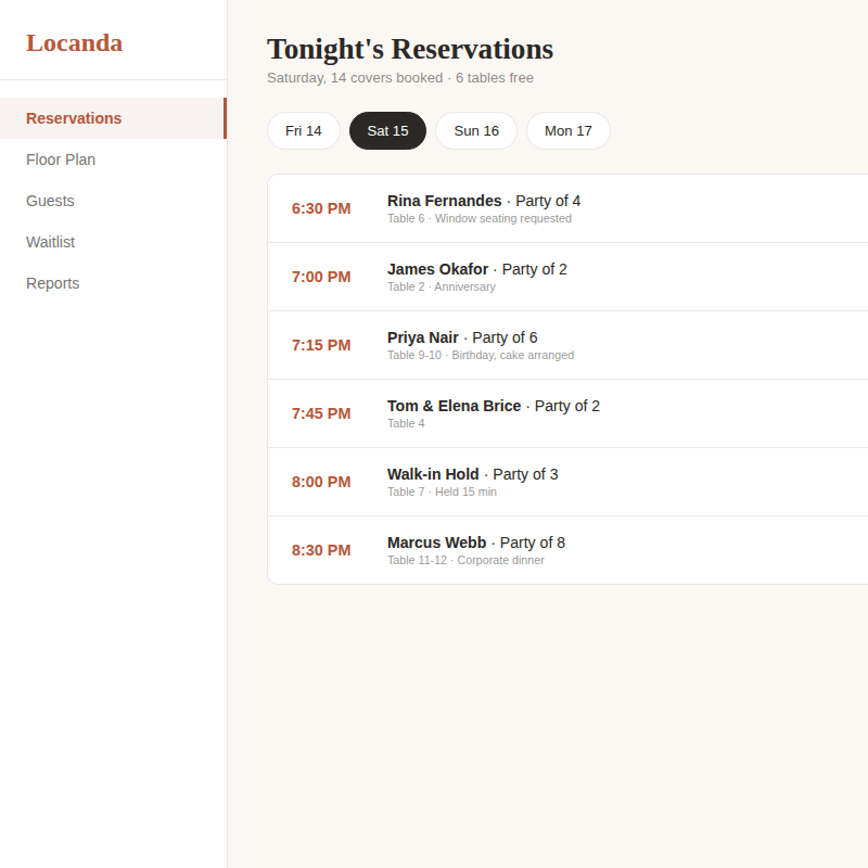 Restaurant reservation system concept